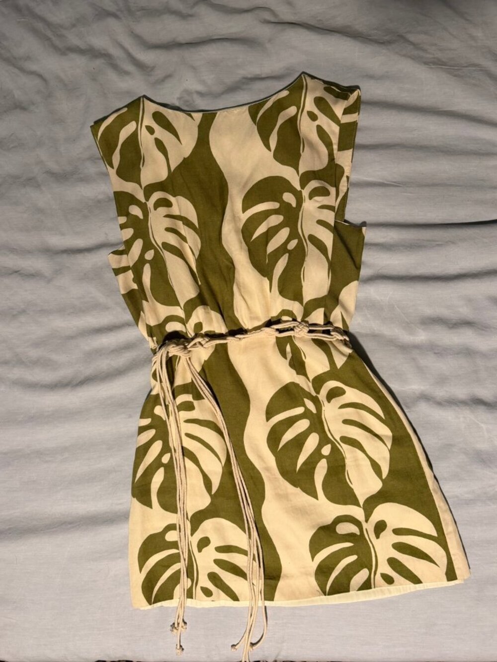 Mon Renn Green Monstera Print Sleeveless Mini Dress S